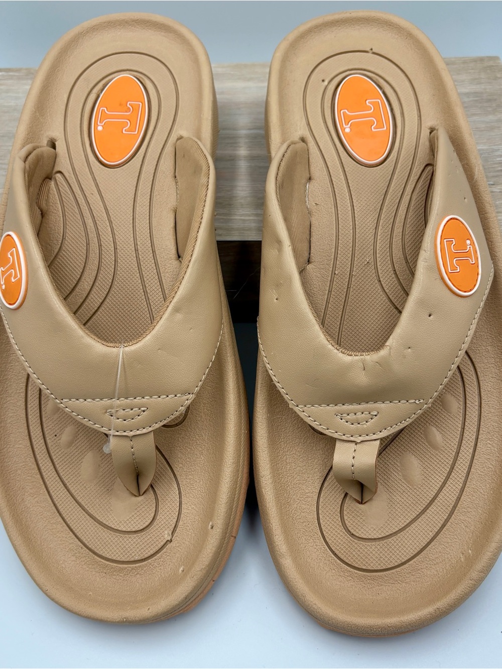 University of Texas Tan Golf Flip Flop Sandals with Orange Logo